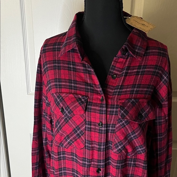 NWT Natural Life Red Plaid Button-Up Flannel Shirt Dress Size Small Cabincore - Picture 3 of 8
